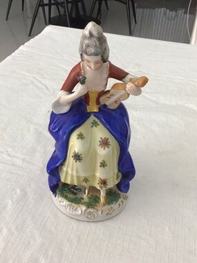 Vintage Hand-Painted Porcelain Figurine - Blue, Yellow, Red Accent #109